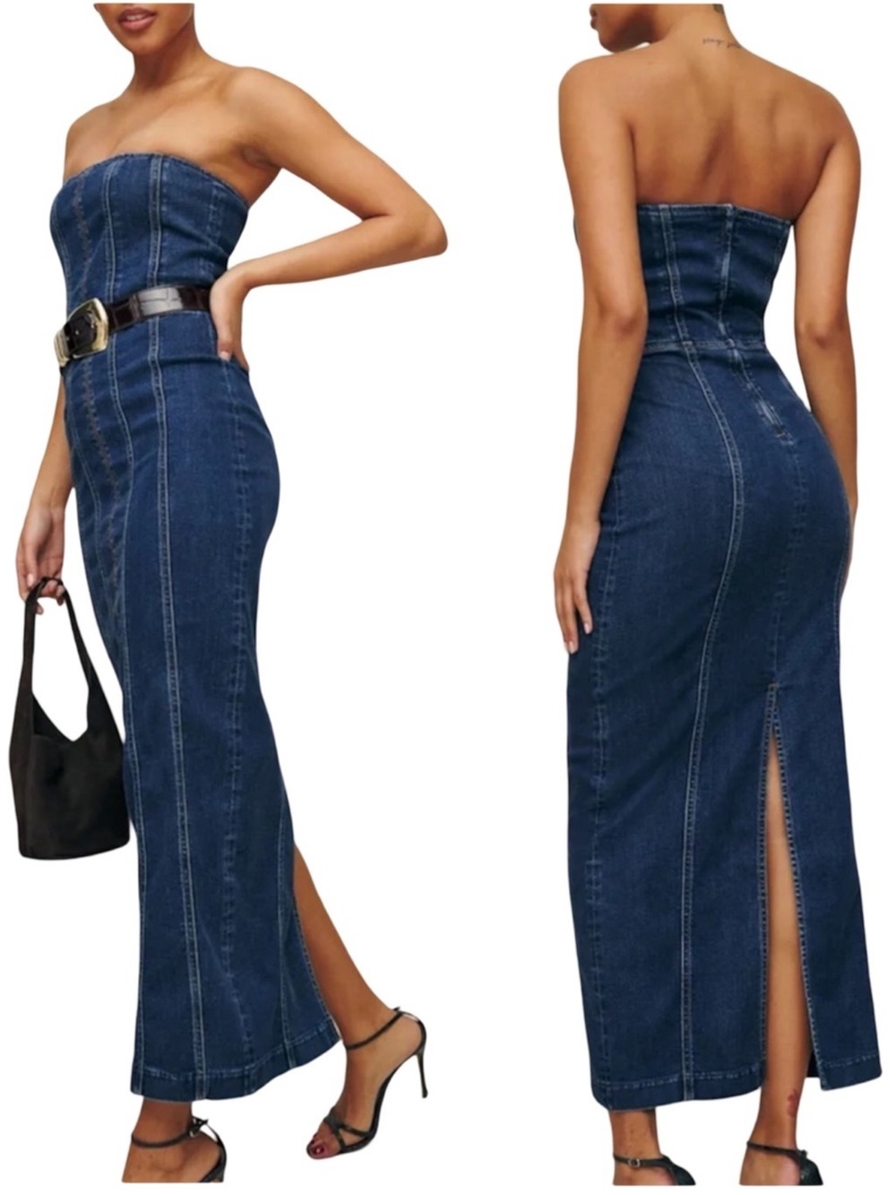 Reformation Anais Strapless Denim Midi Dress Size 4 Griffin Wash Back Slit